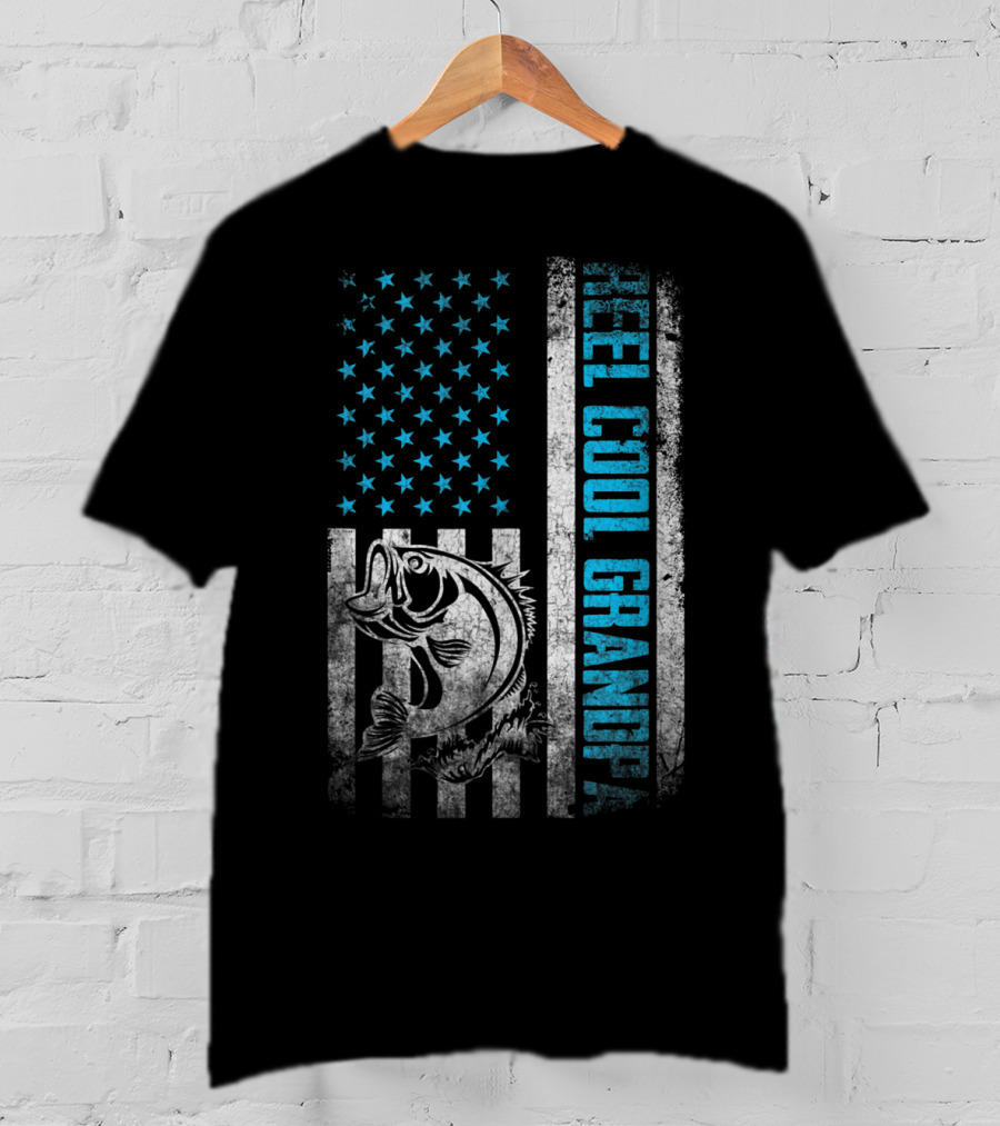 Father's Day Reel Cool Grandpa Fishing American Flag T-Shirt