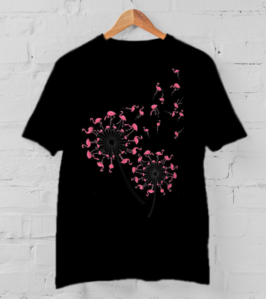 Flamingo Dandelion Flower Woman Flamingo Dandelion Blossoms T-Shirt