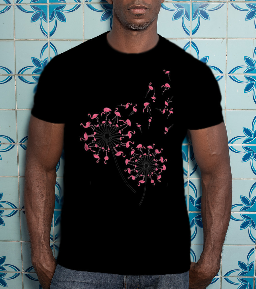Flamingo Dandelion Flower Woman Flamingo Dandelion Blossoms T-Shirt