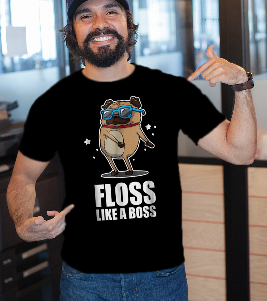 Floss Like A Boss Pug In Blue Sunglasses Floss Dance T-Shirt