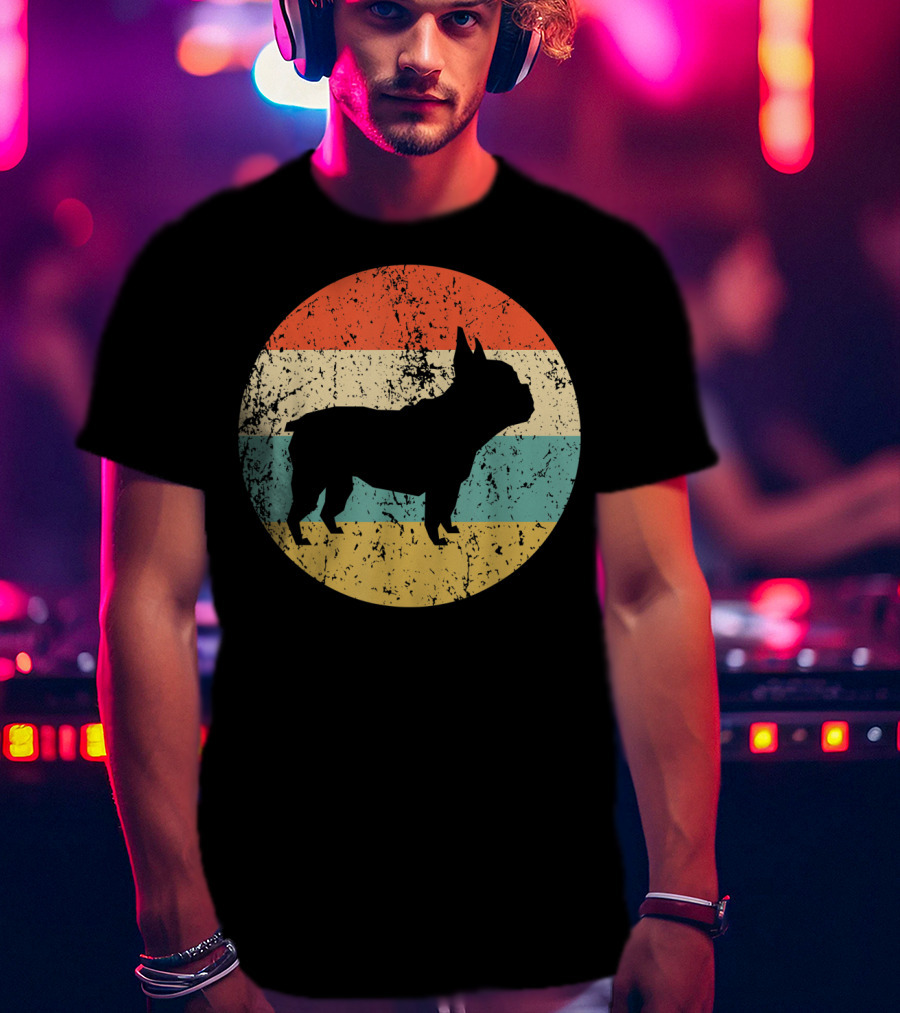 Retro French Bulldog Silhouette Vintage Circle T-Shirt