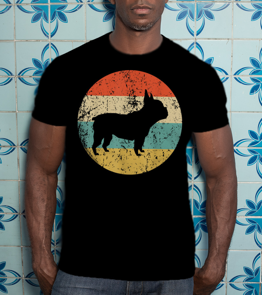 Retro French Bulldog Silhouette Vintage Circle T-Shirt