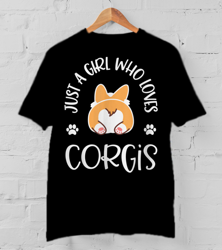 Just A Girl Who Loves Corgis With Cute Dog And Paw Prints T-Shirt