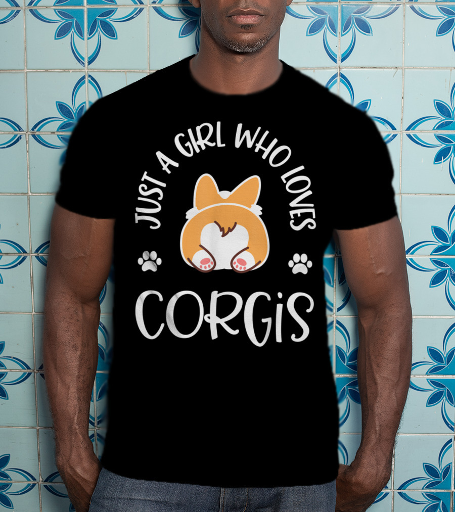 Just A Girl Who Loves Corgis With Cute Dog And Paw Prints T-Shirt