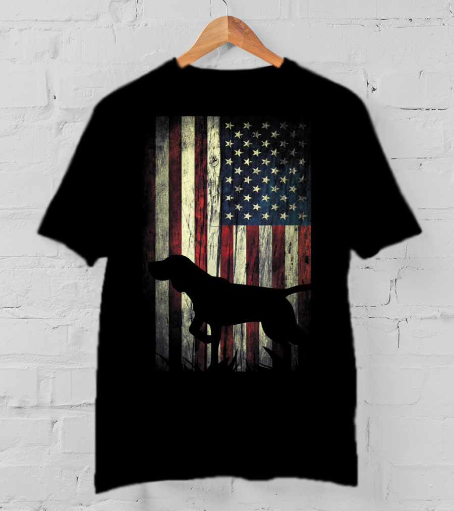 German Shorthaired Pointer Silhouette American Flag T-Shirt