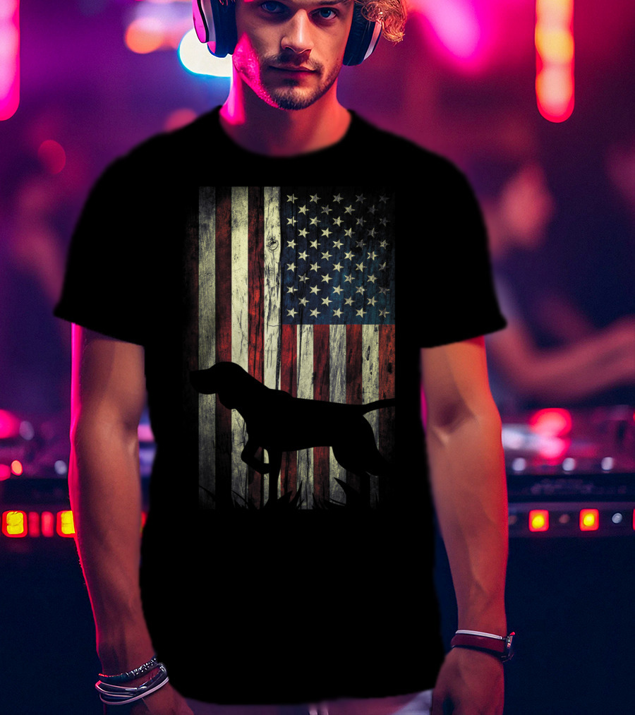German Shorthaired Pointer Silhouette American Flag T-Shirt