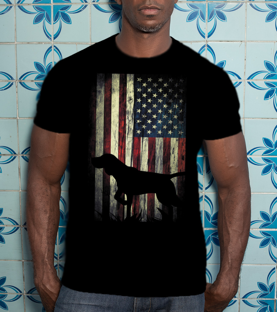 German Shorthaired Pointer Silhouette American Flag T-Shirt