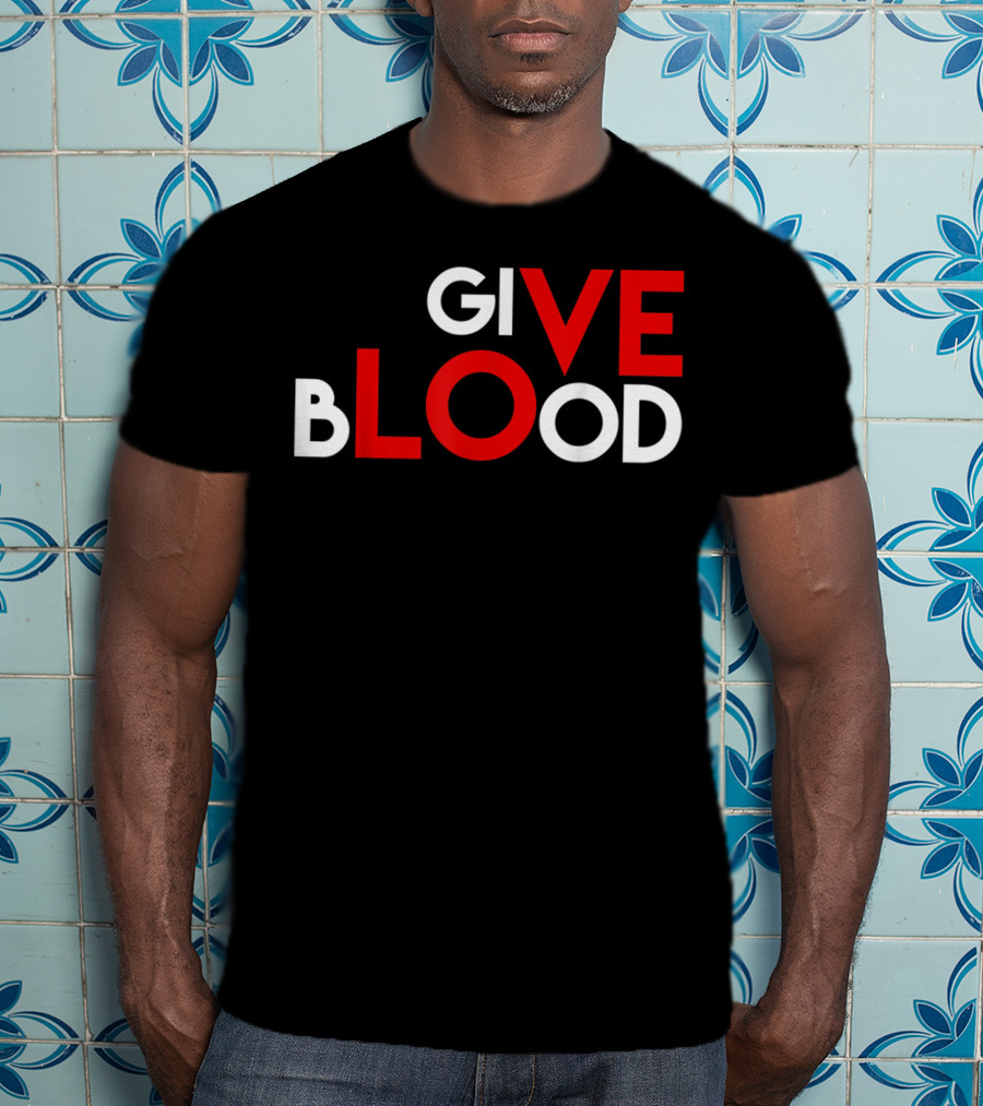 Give Blood Red White LOVE Typography World Blood Donation Day T-Shirt