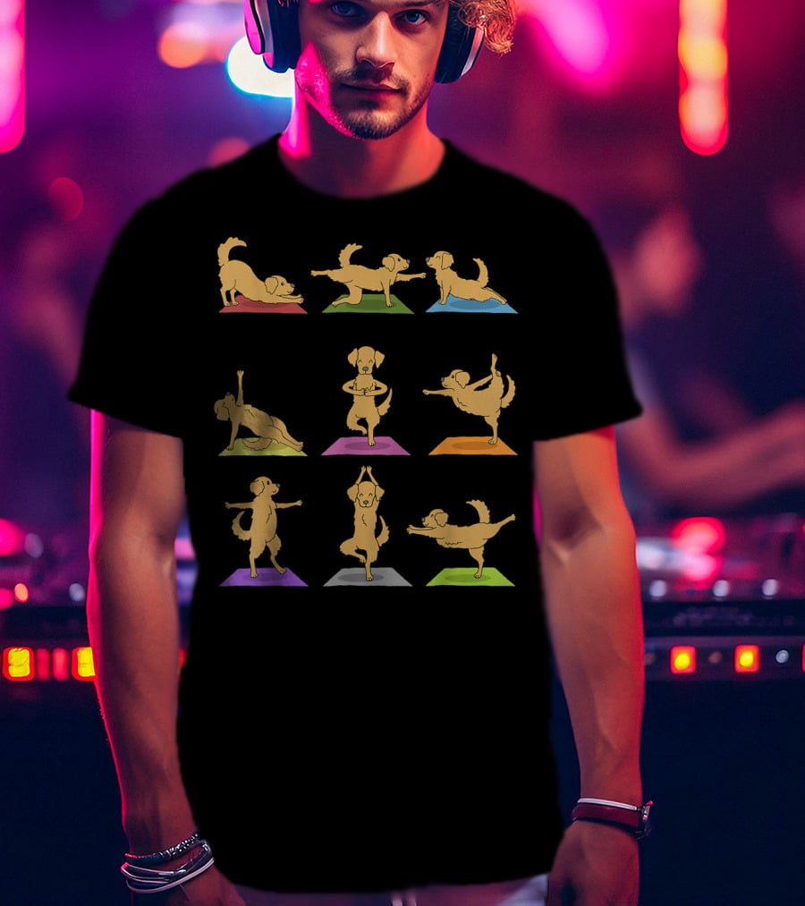 Golden Retriever Yoga Poses Funny Dogs In Yoga T-Shirt