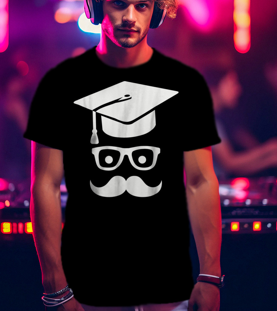 Graduation Smiley Mustache With Glasses And Cap T-Shirt