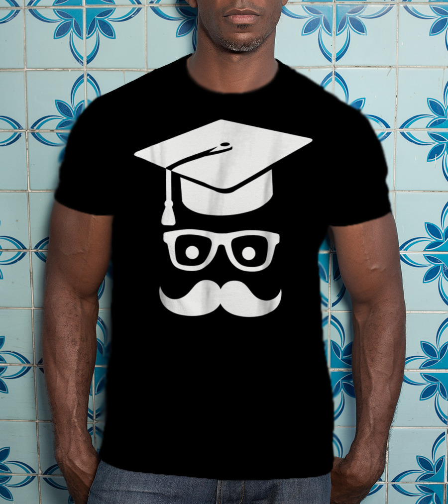 Graduation Smiley Mustache With Glasses And Cap T-Shirt