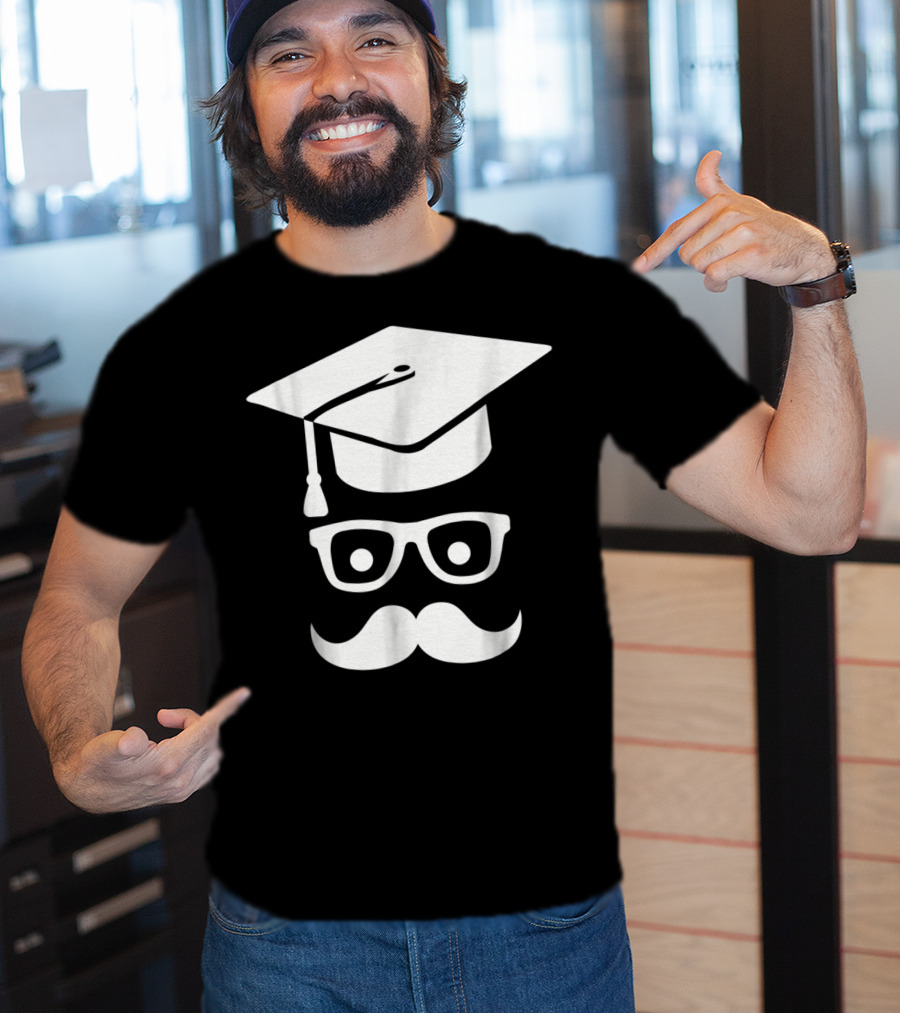 Graduation Smiley Mustache With Glasses And Cap T-Shirt