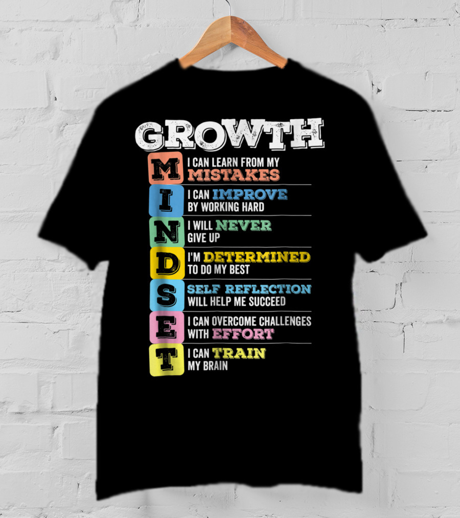 Growth Mindset Classroom Brain Motivation Mistakes Improve Never Determined Self Reflection Effort Train T-Shirt