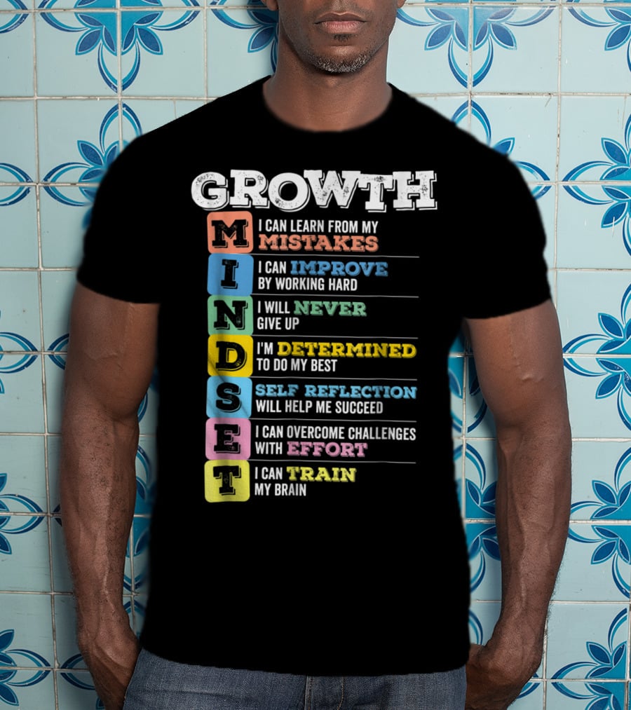 Growth Mindset Classroom Brain Motivation Mistakes Improve Never Determined Self Reflection Effort Train T-Shirt
