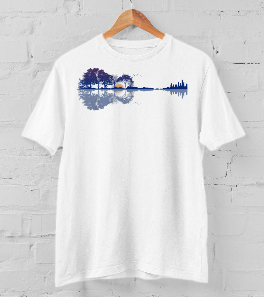Guitar Reflections Lake Scene For Music Lovers T-Shirt