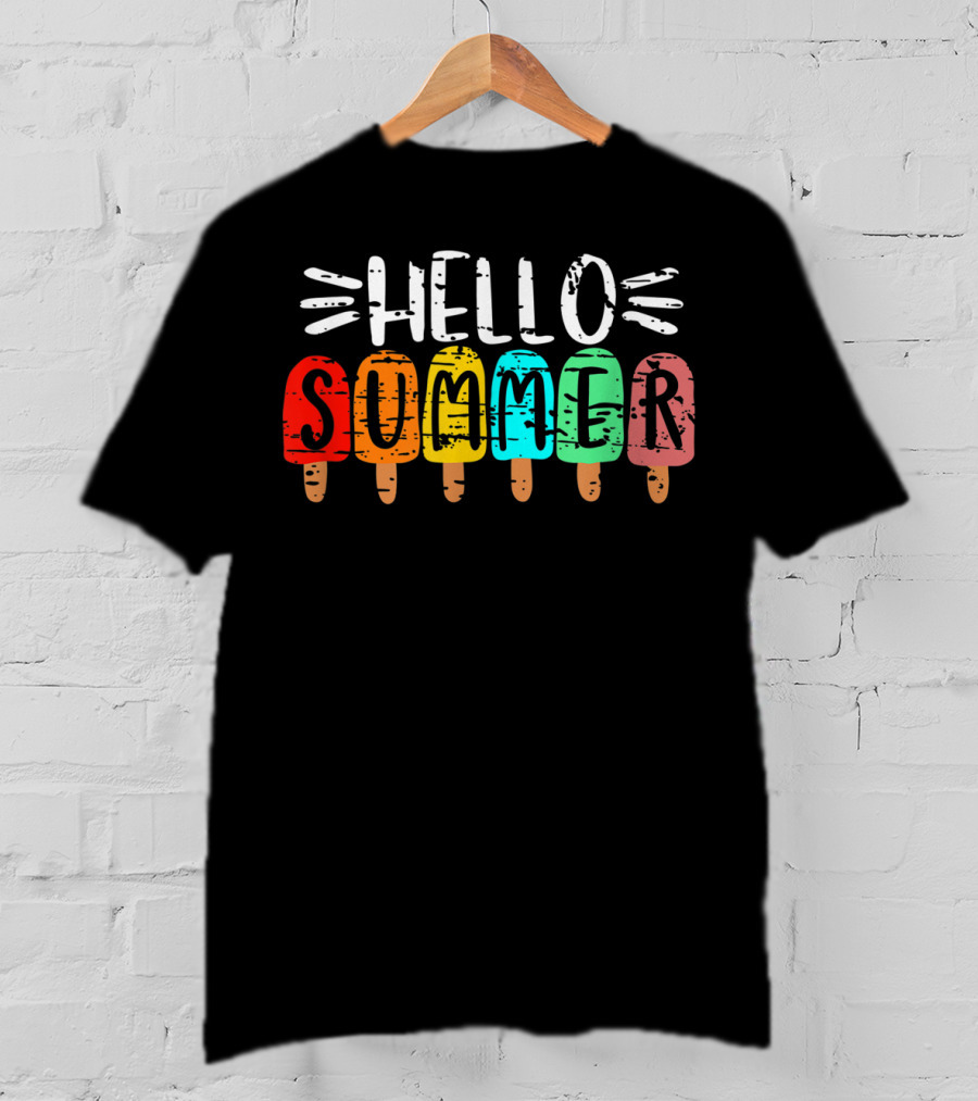 Hello Summer Vacation Ice Cream Popsicles T-Shirt