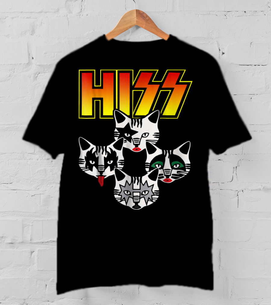 Hiss Cats Kittens Rock Band Parody Faces T-Shirt