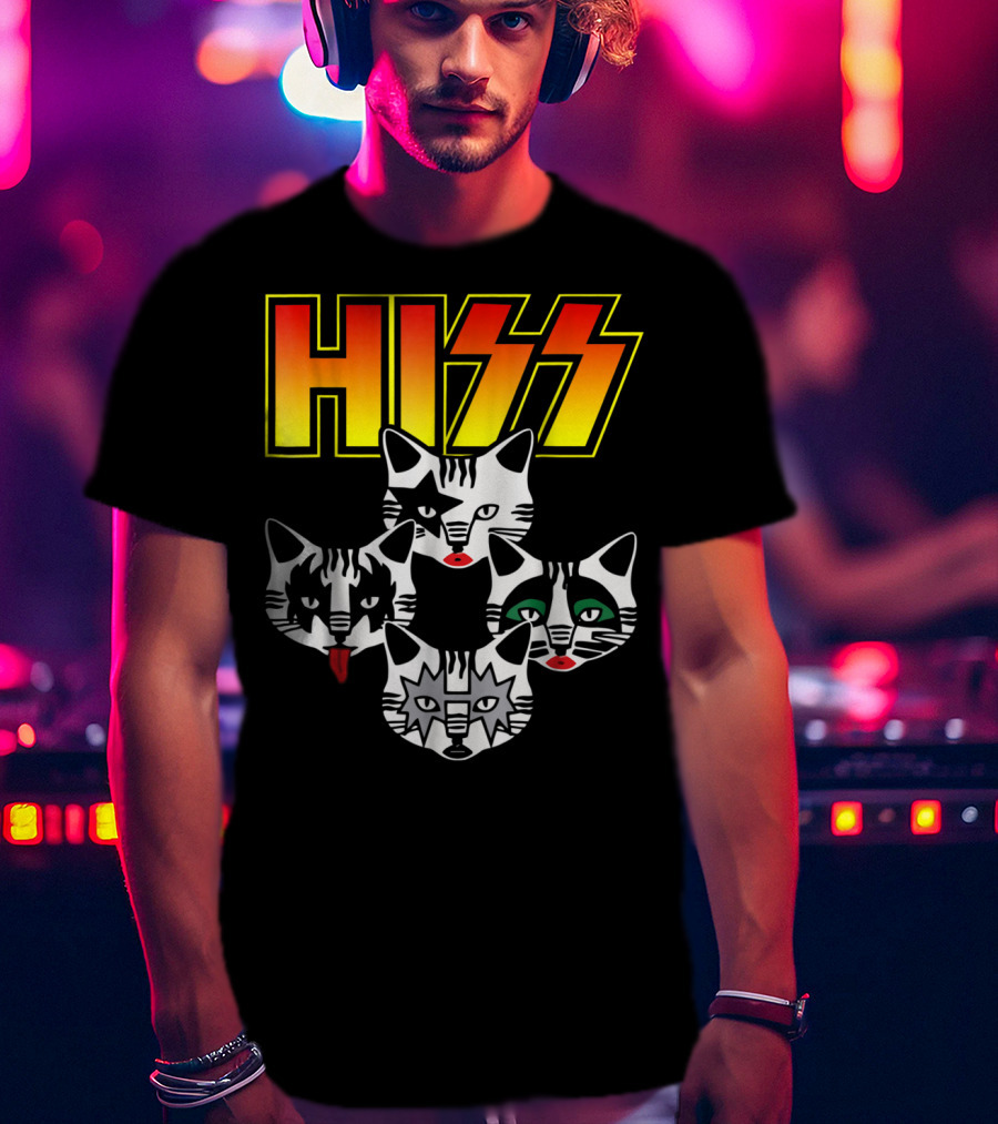 Hiss Cats Kittens Rock Band Parody Faces T-Shirt