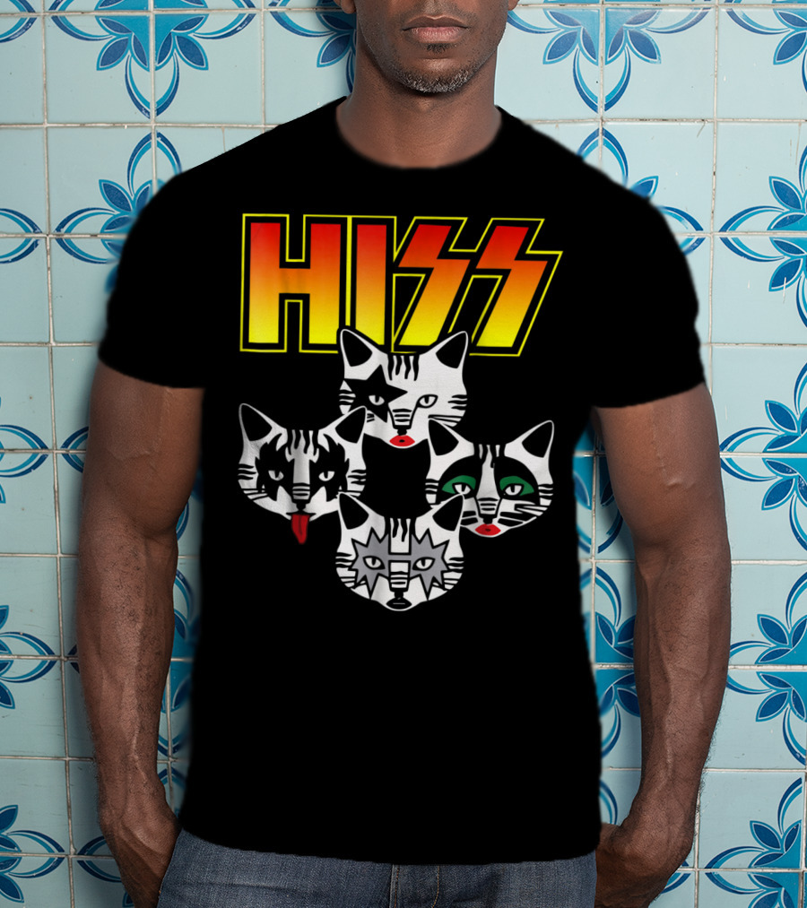 Hiss Cats Kittens Rock Band Parody Faces T-Shirt