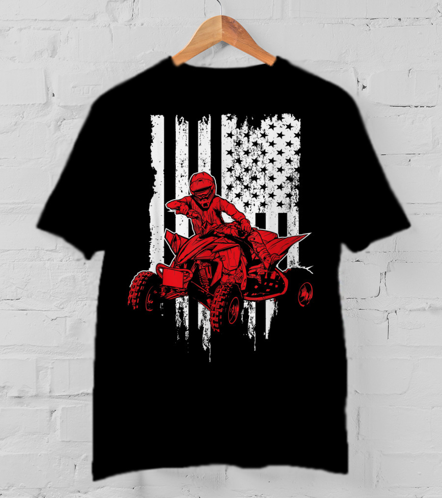 American 4 Wheeler ATV With Grunge USA Flag Background T-Shirt