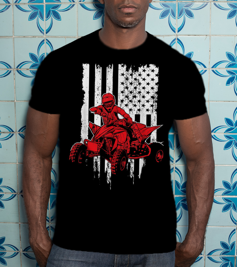 American 4 Wheeler ATV With Grunge USA Flag Background T-Shirt