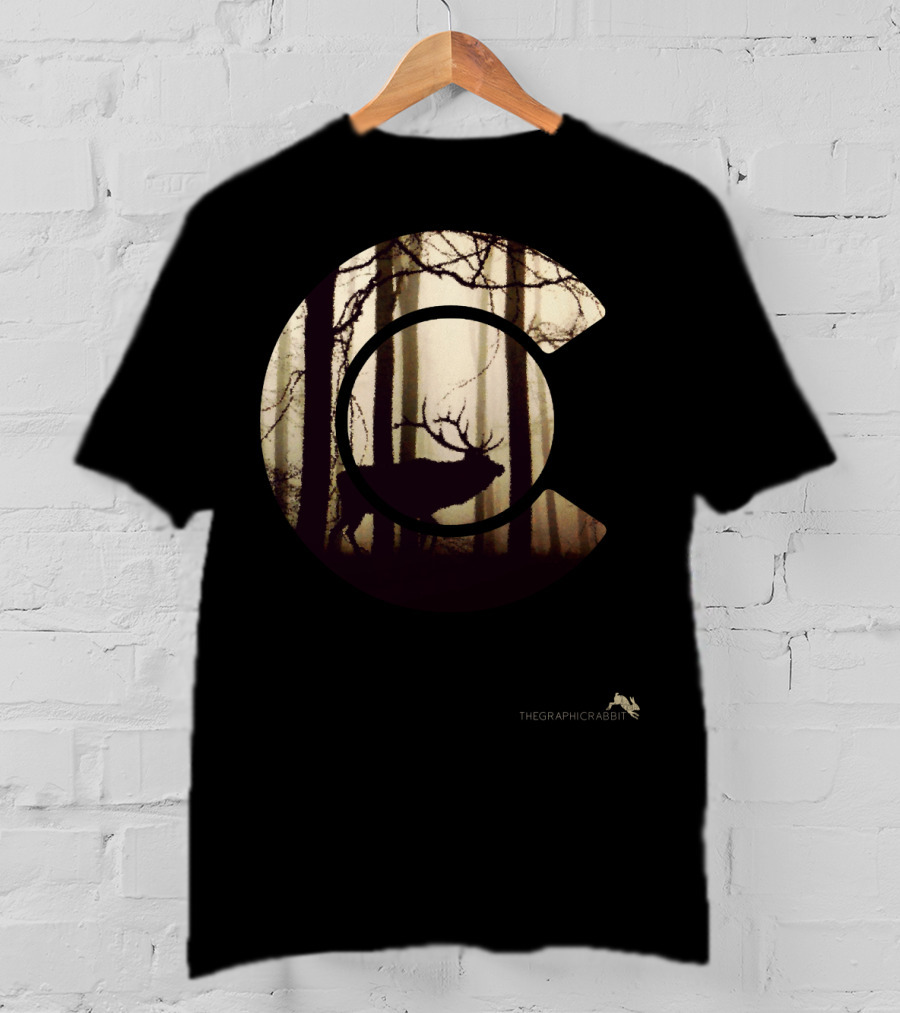 Colorado Elk Silhouette In Forest Scene T-Shirt