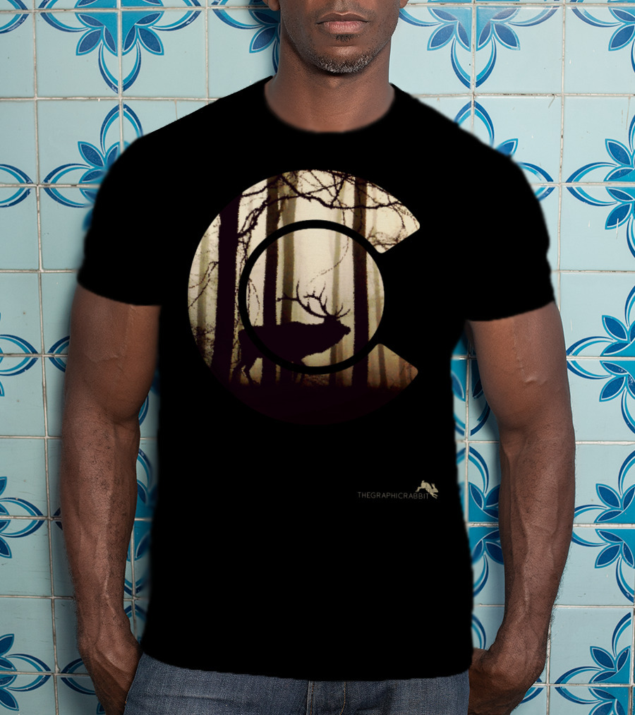 Colorado Elk Silhouette In Forest Scene T-Shirt