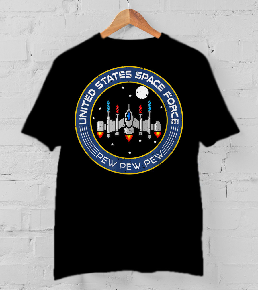 United States Space Force Pew Pew Pew 8 Bit Spaceship T-Shirt
