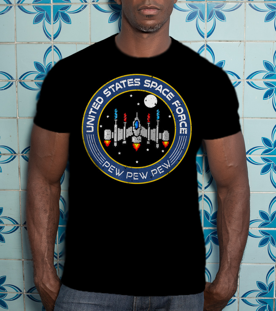 United States Space Force Pew Pew Pew 8 Bit Spaceship T-Shirt