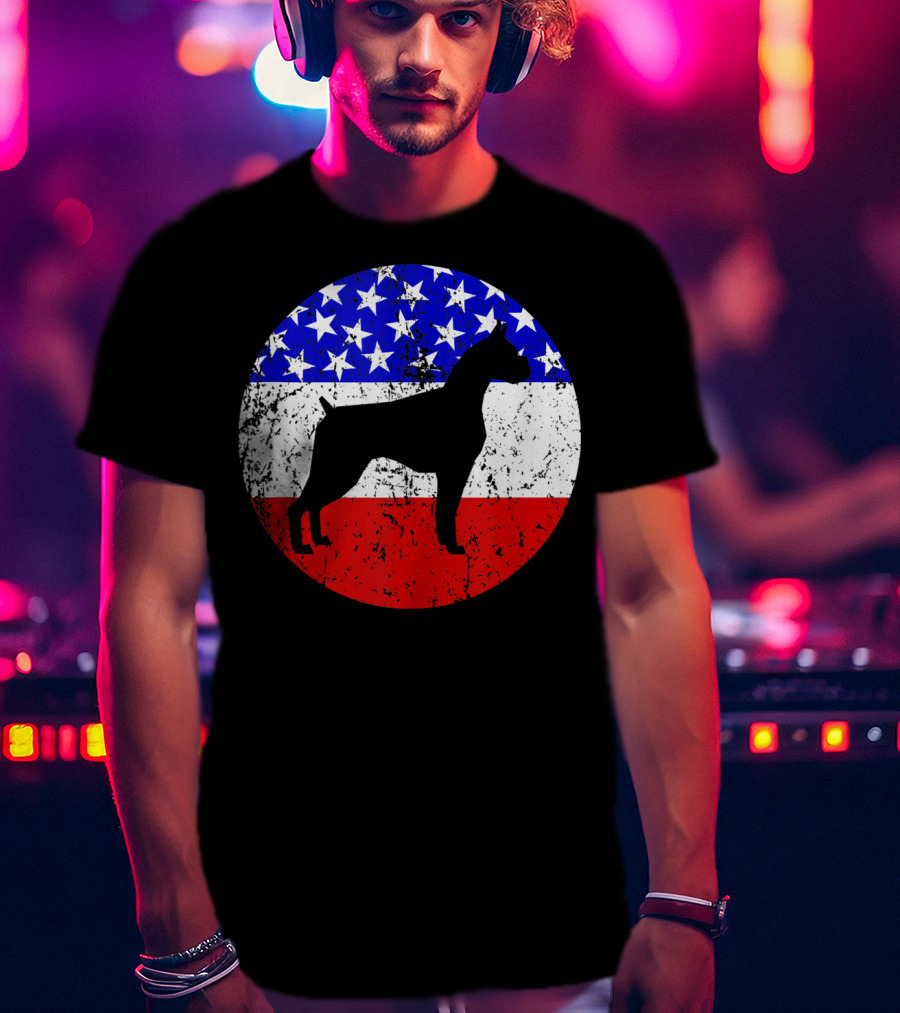 American Flag Vintage Boxer Dog T-Shirt