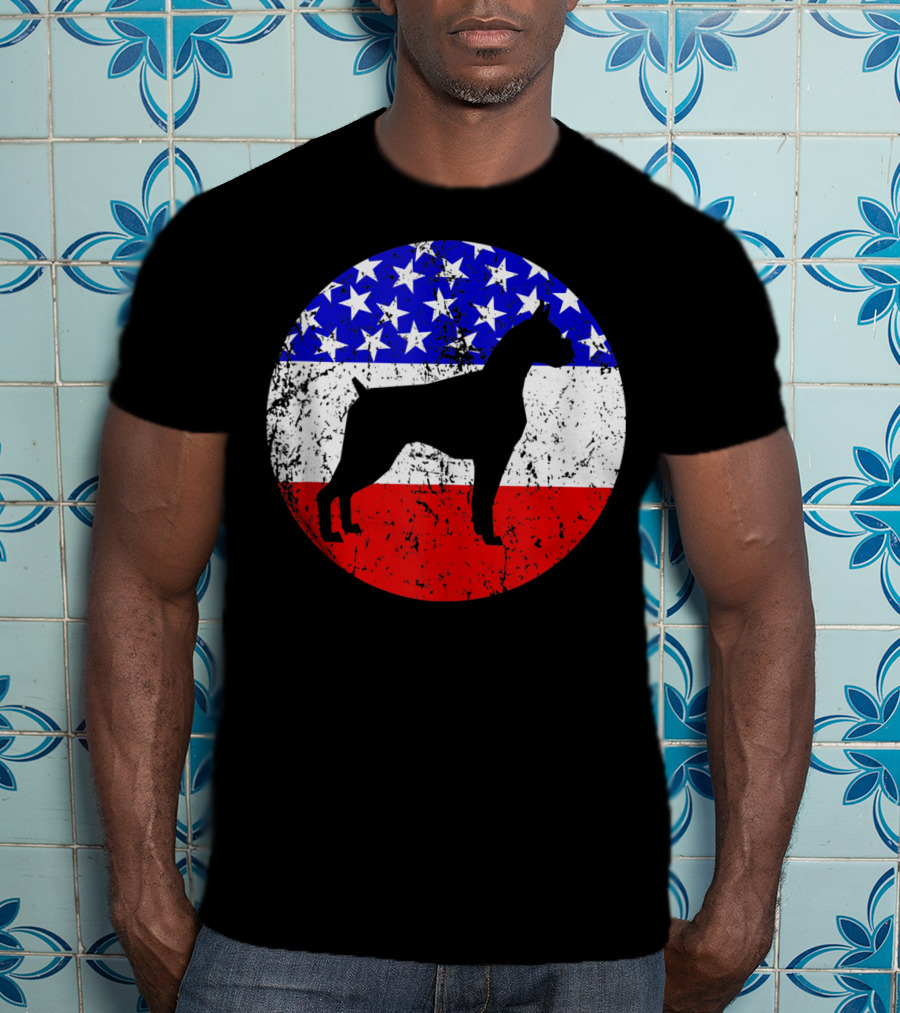 American Flag Vintage Boxer Dog T-Shirt
