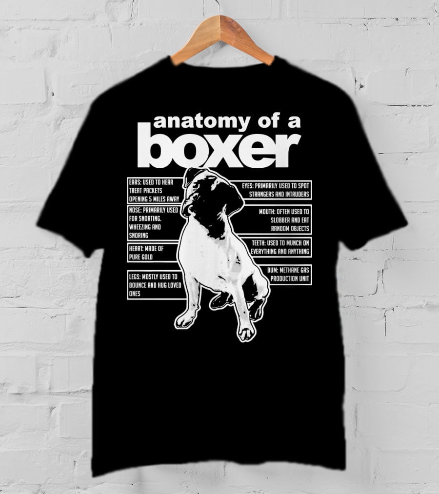 Anatomy Of A Boxer Funny Boxer With Ears Eyes Nose Mouth Heart Legs Teeth Bun T-Shirt
