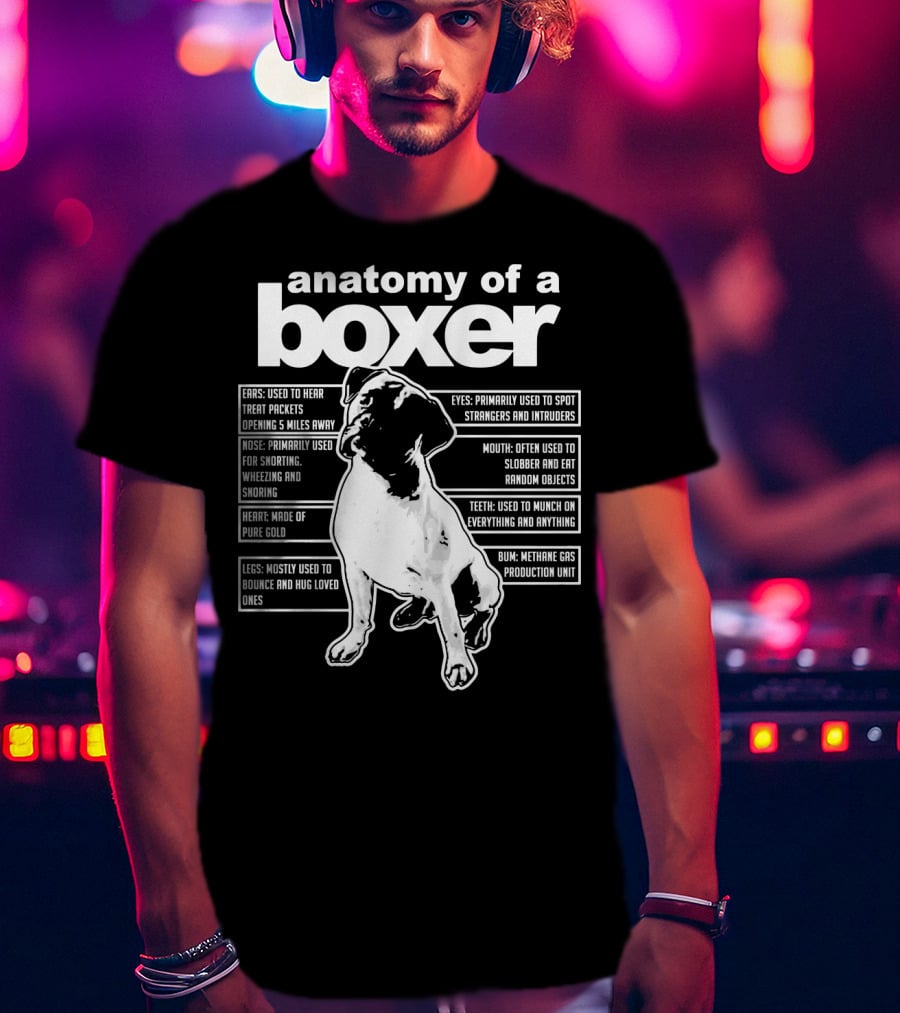 Anatomy Of A Boxer Funny Boxer With Ears Eyes Nose Mouth Heart Legs Teeth Bun T-Shirt