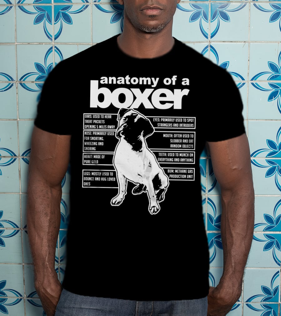 Anatomy Of A Boxer Funny Boxer With Ears Eyes Nose Mouth Heart Legs Teeth Bun T-Shirt