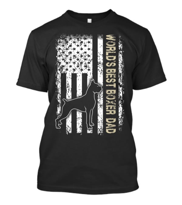 World's Best Boxer Dad Dog Lovers American Flag Father's Day T-Shirt