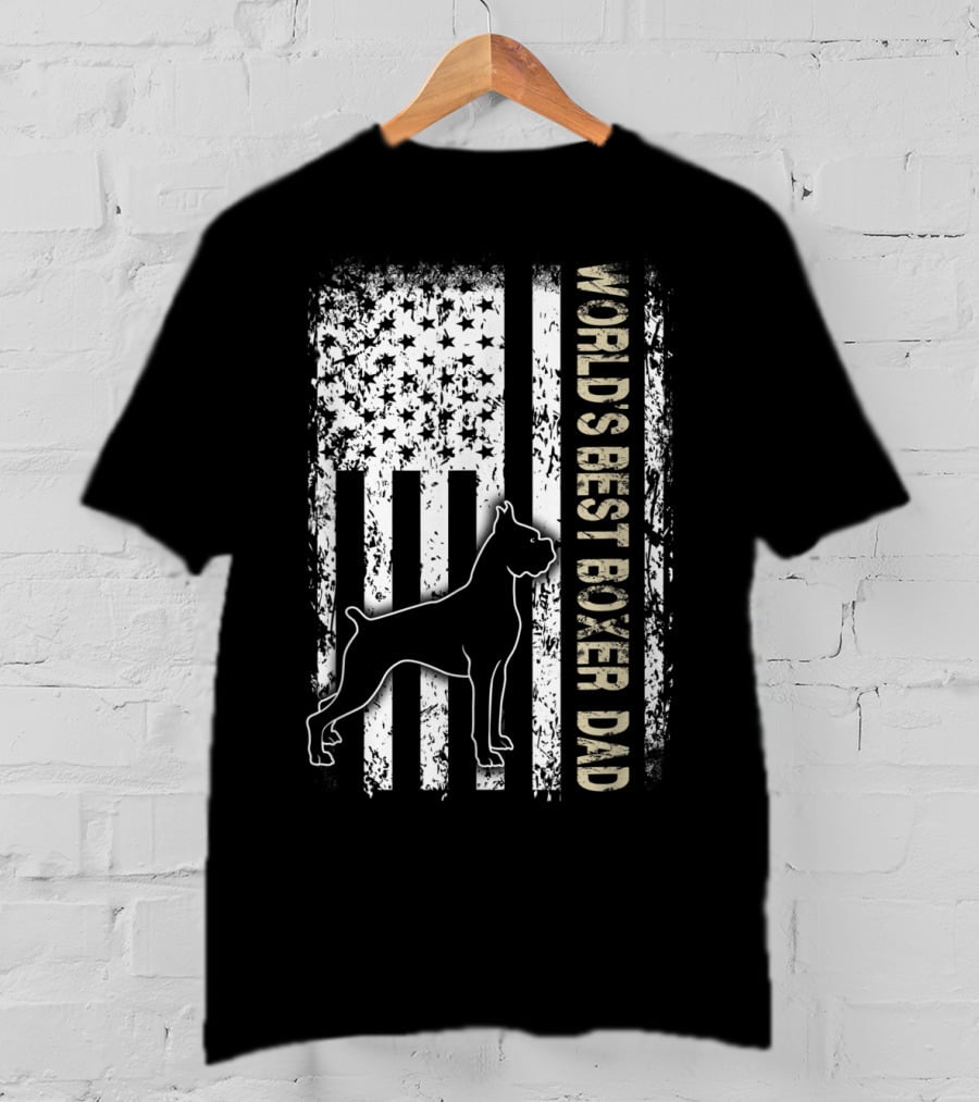 World's Best Boxer Dad Dog Lovers American Flag Father's Day T-Shirt