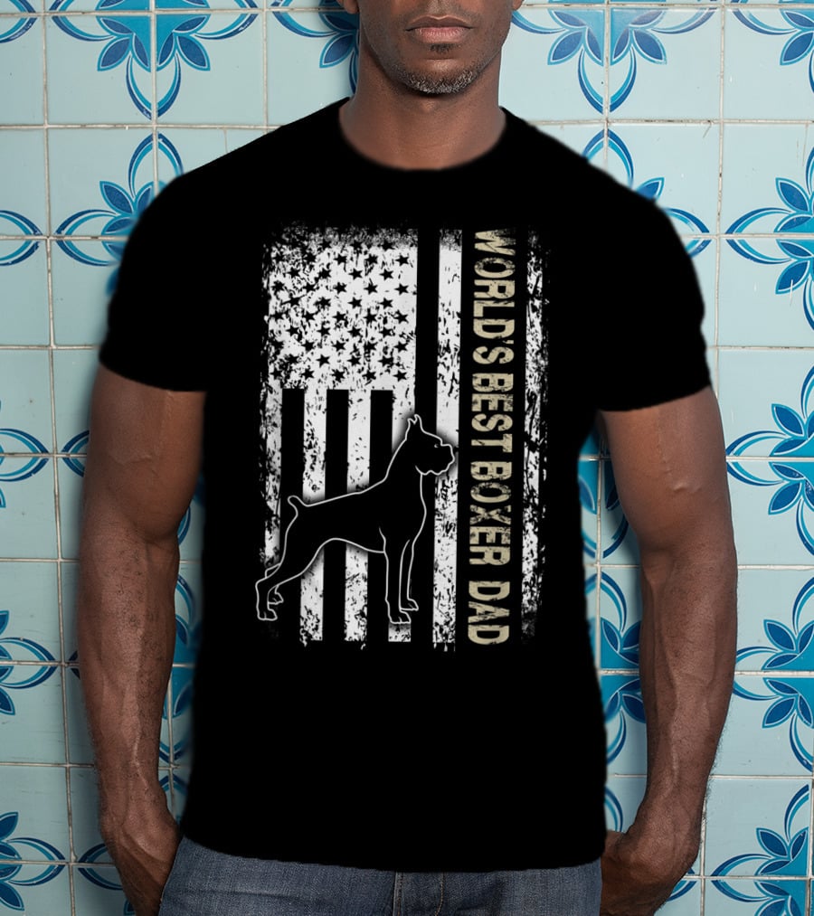 World's Best Boxer Dad Dog Lovers American Flag Father's Day T-Shirt