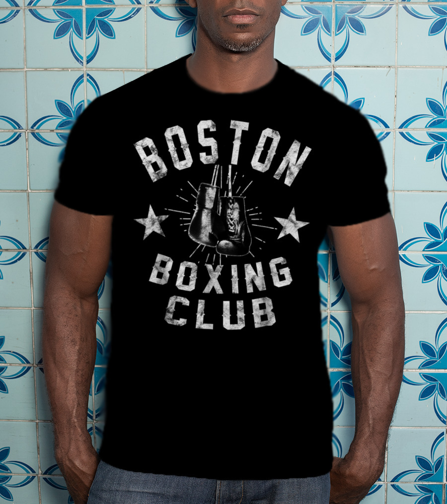 Boston Boxing Club Vintage Distressed Boxer Gloves Retro Stars T-Shirt