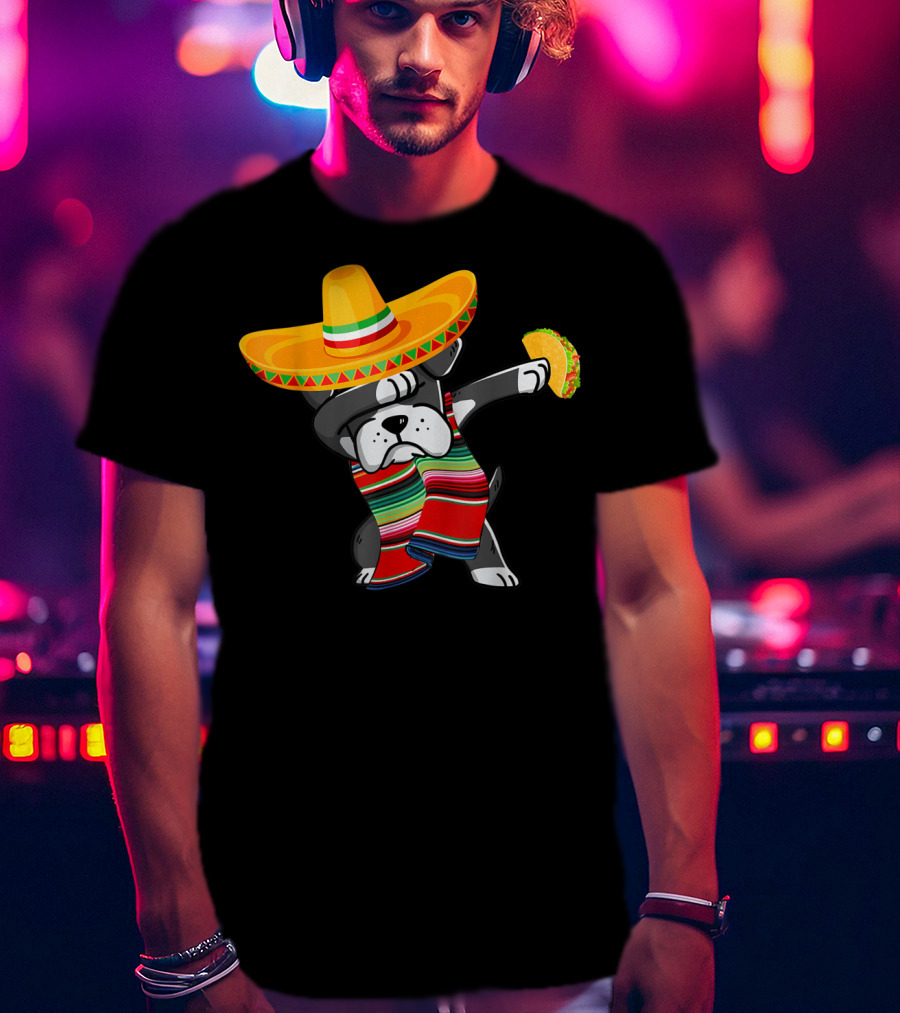 Boxer Dabbing Sombrero Taco Cinco De Mayo Dog T-Shirt