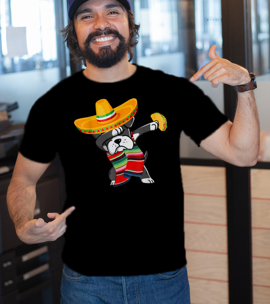 Boxer Dabbing Sombrero Taco Cinco De Mayo Dog T-Shirt