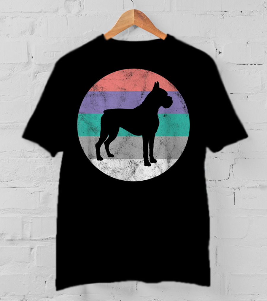 Boxer Dog Silhouette With Striped Circle Retro T-Shirt