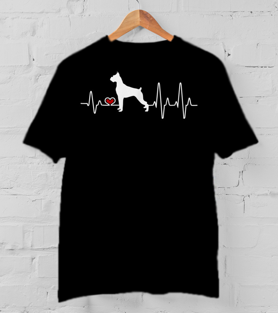 Boxer Dog Heartbeat With Pulse And Red Heart T-Shirt