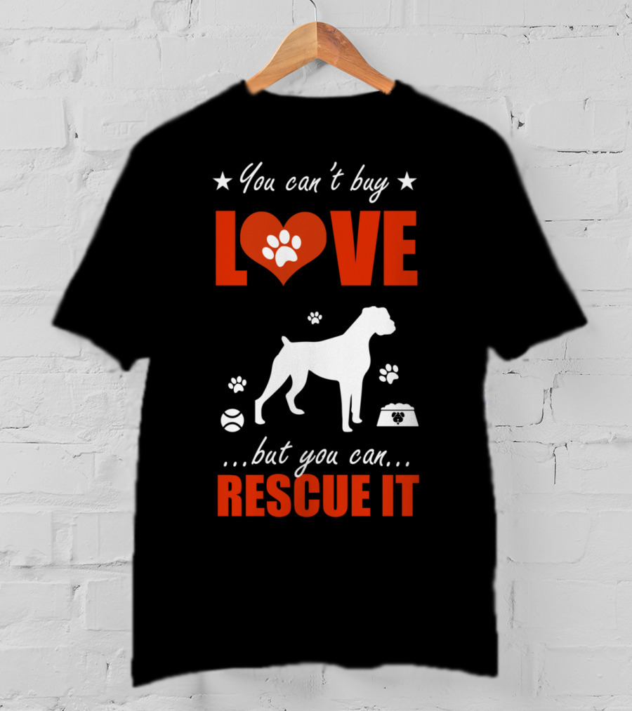 You Can't Buy Love Boxer Dog Silhouette Paw Print Heart Rescue It T-Shirt