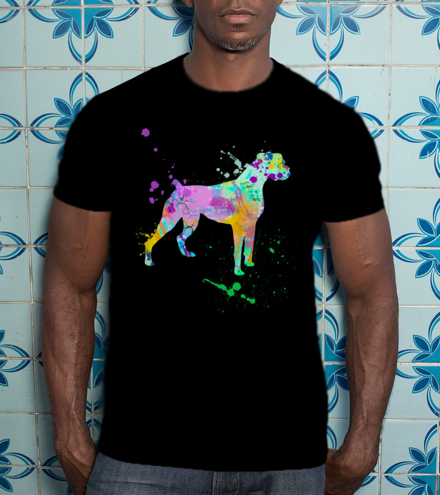 Boxer Dog Lovers Watercolor Splash T-Shirt