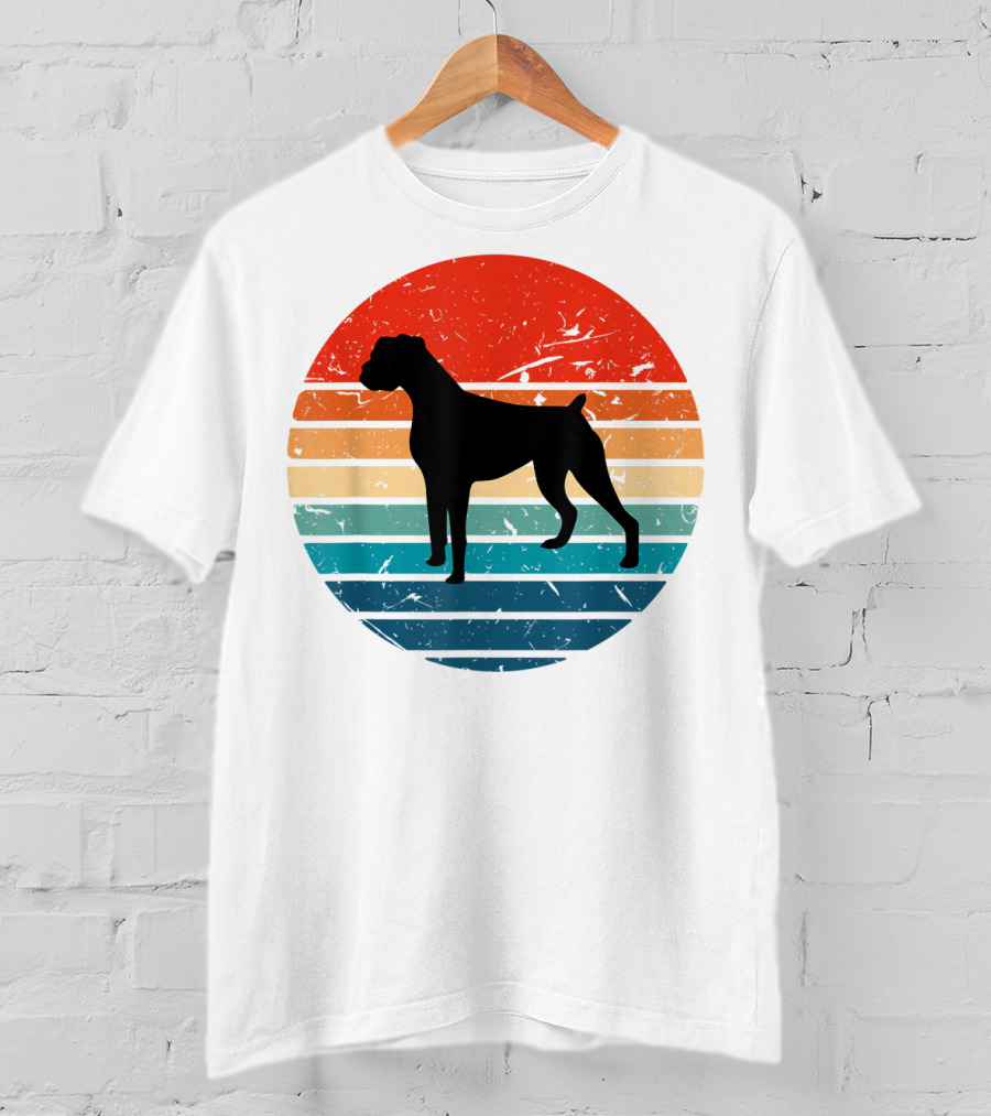 Boxer Dog Retro 70s 80s Striped T-Shirt