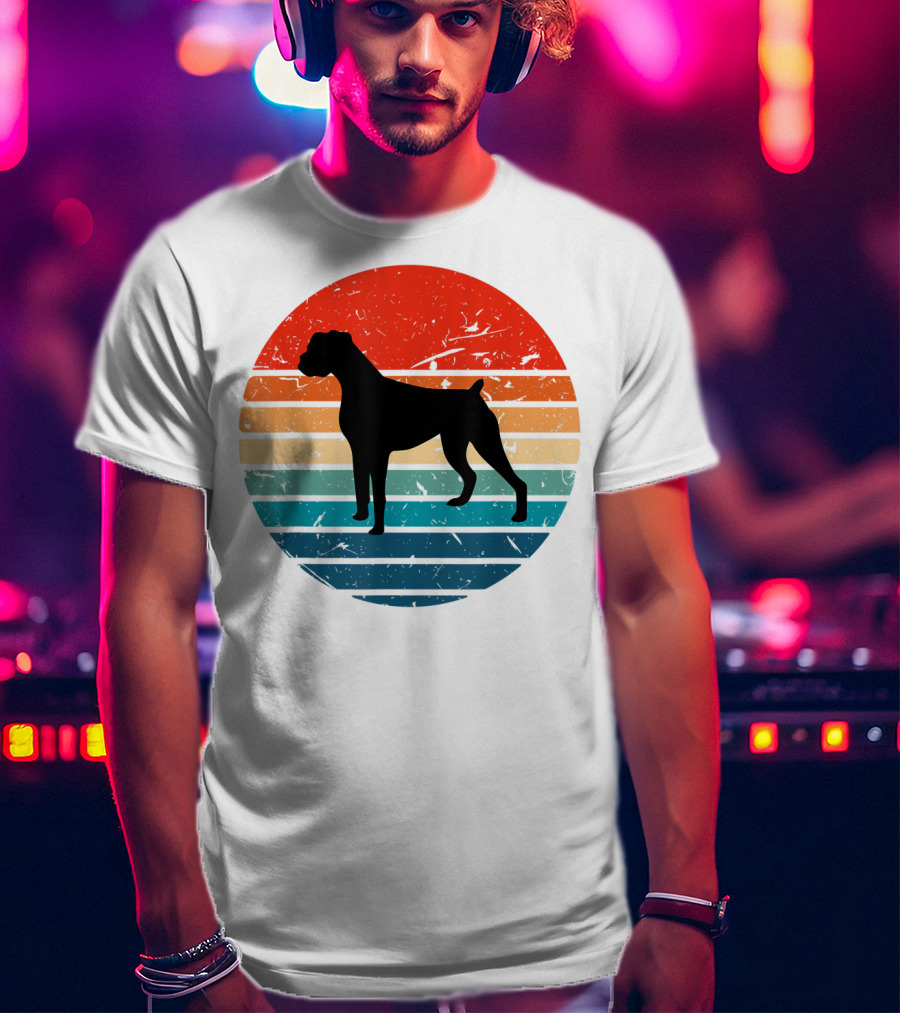 Boxer Dog Retro 70s 80s Striped T-Shirt