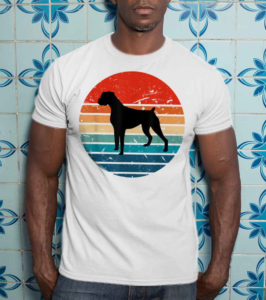 Boxer Dog Retro 70s 80s Striped T-Shirt