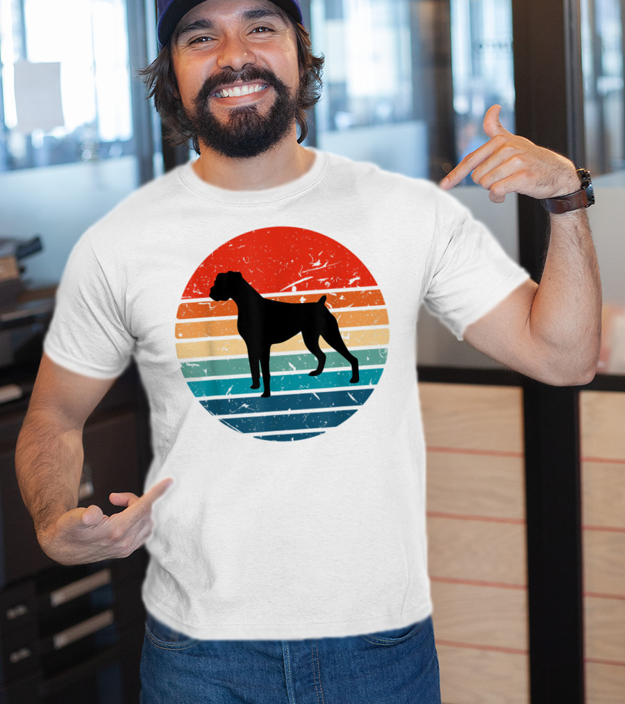 Boxer Dog Retro 70s 80s Striped T-Shirt