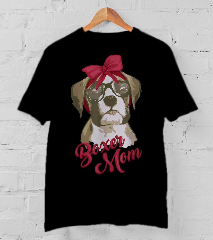 Boxer Mom Funny Cool I Heart Boxer Breed Glasses Red Bow T-Shirt