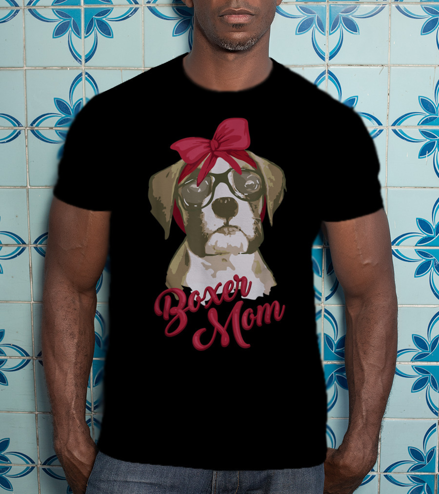 Boxer Mom Funny Cool I Heart Boxer Breed Glasses Red Bow T-Shirt